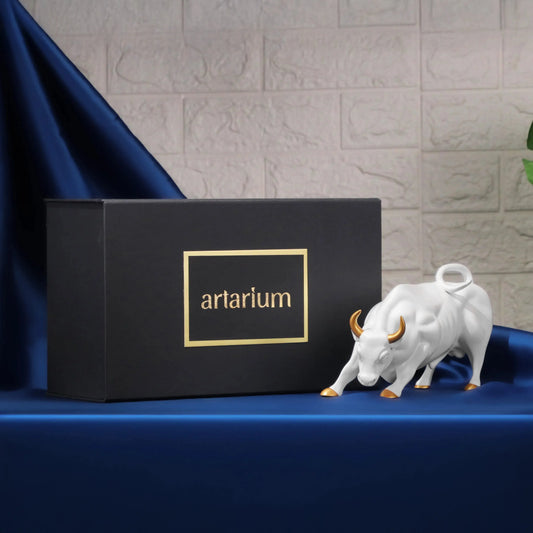 Abstract Art Charging Bull Figurine with Gift Box