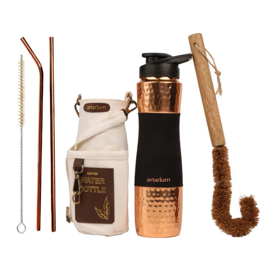 Hammered Copper Sipper Bottle Complete Kit