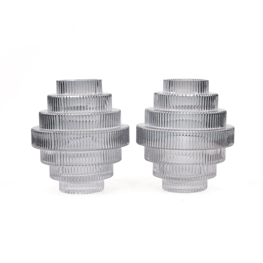 Halos of Grey - Glass Art Deco Vase Set of 2