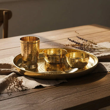 Brass Hammered thali set