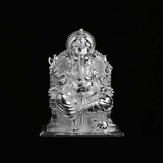 Lalitasana Ganesha Silver Plated Idol Artarium