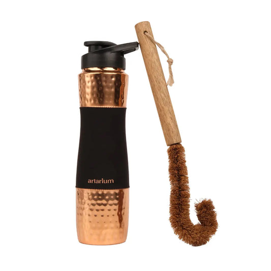 Hammered Copper Sipper Bottle with Cleaning Brush