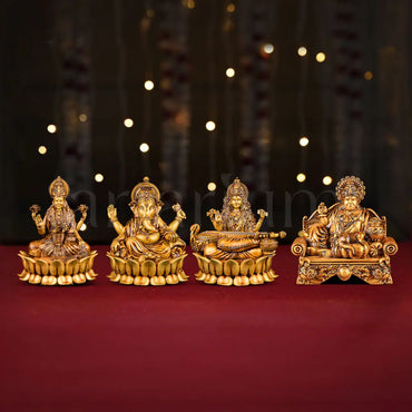Mahalakshmi Ganapati Saraswati Murti (Lotus) & Kuber Idols Set