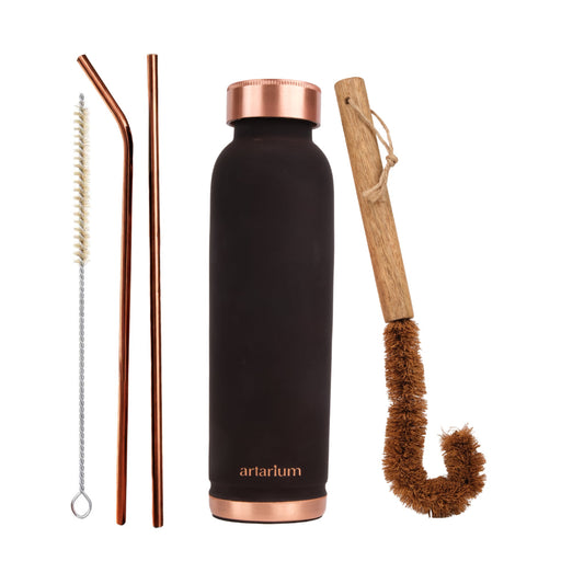 Eco-Friendly Copper Bottle with Straw & Cleaning Brush Artarium