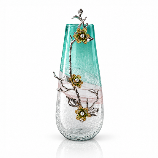 Zinc Alloy Seagreen Glass Flower Vase