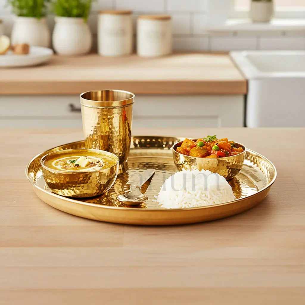 Brass Hammered thali set