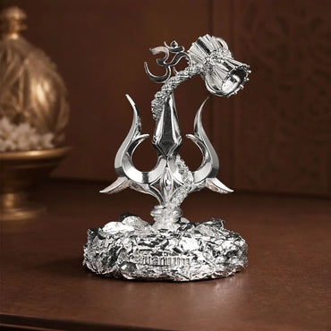 Lord Shiva Trishul With Damru Silver Plated