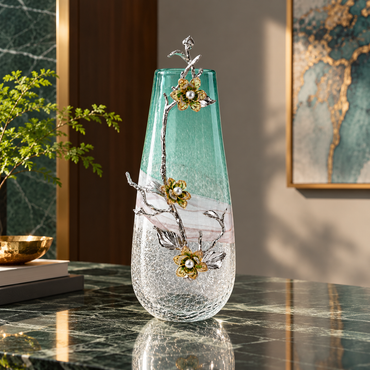 Zinc Alloy Seagreen Glass Flower Vase