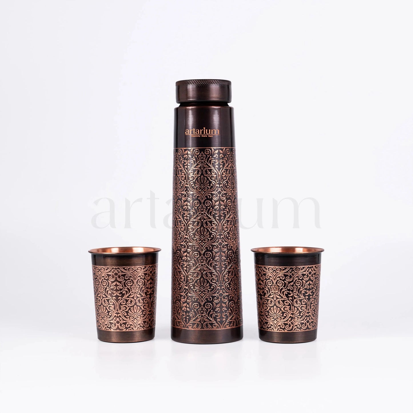 Antique Etching Copper Bottle with Cups Artarium