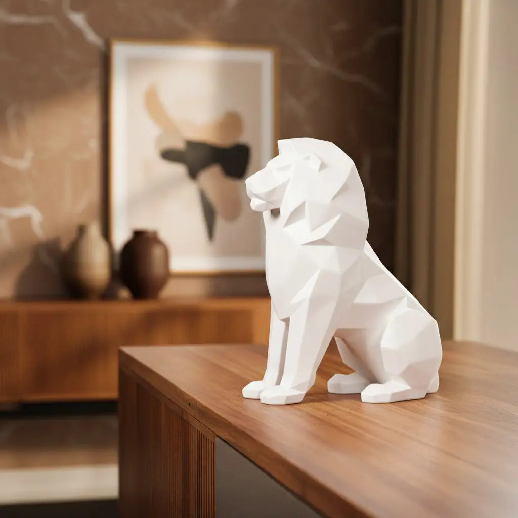 Stylized Geometric Sitting Lion Figurine