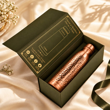 Ayurveda-Inspired Hammered Copper Bottle with Premium Packaging