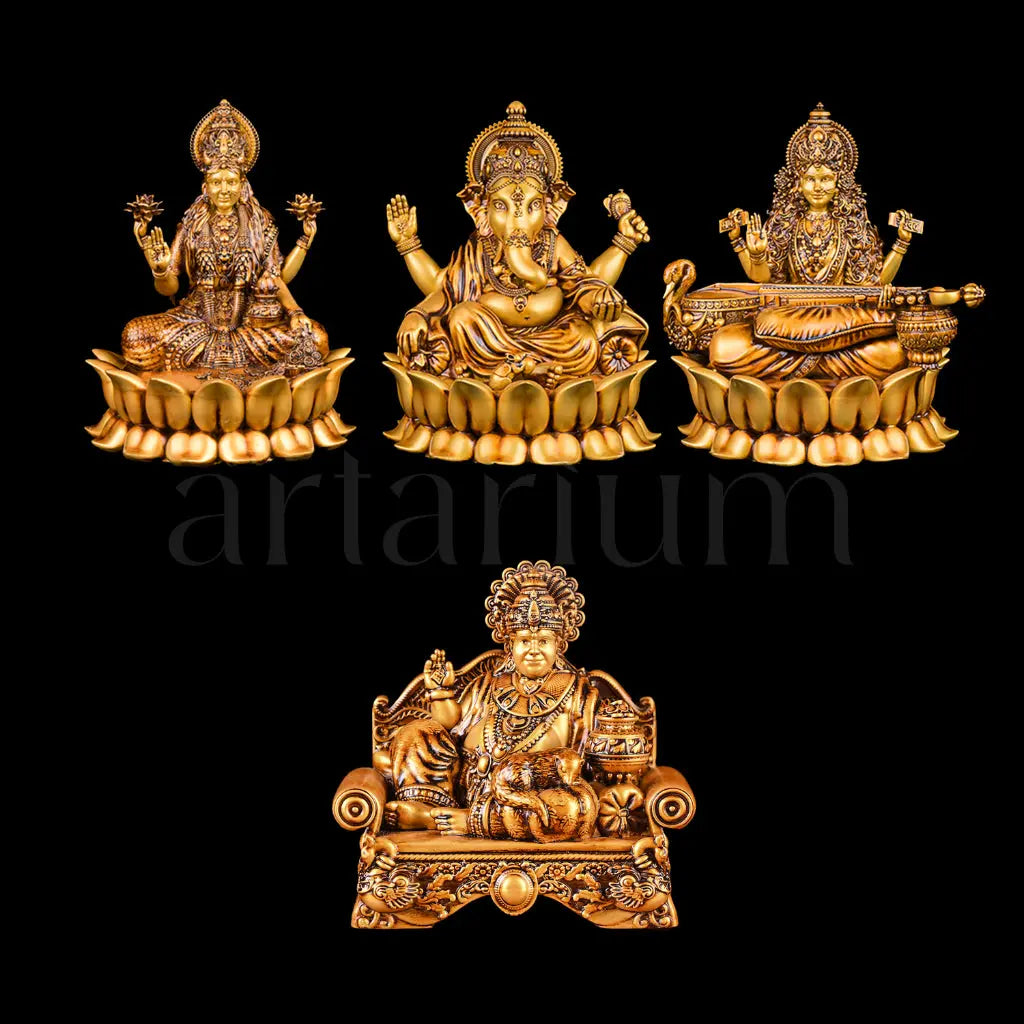 Mahalakshmi Ganapati Saraswati Murti (Lotus) & Kuber Idols Set