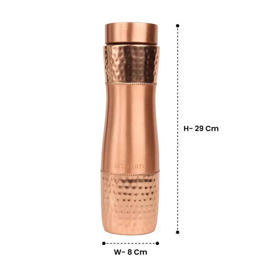 Hammered Copper Bottle with Copper Cap and Straw Set