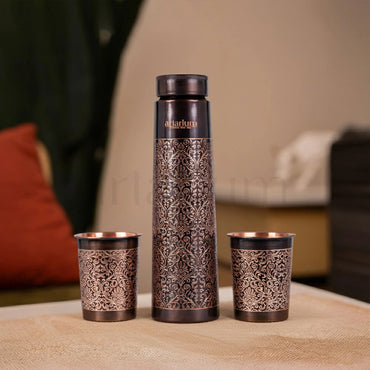 Antique Etching Copper Bottle with Cups Artarium