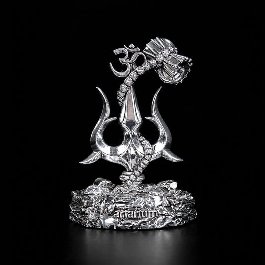 Lord Shiva Trishul With Damru Silver Plated