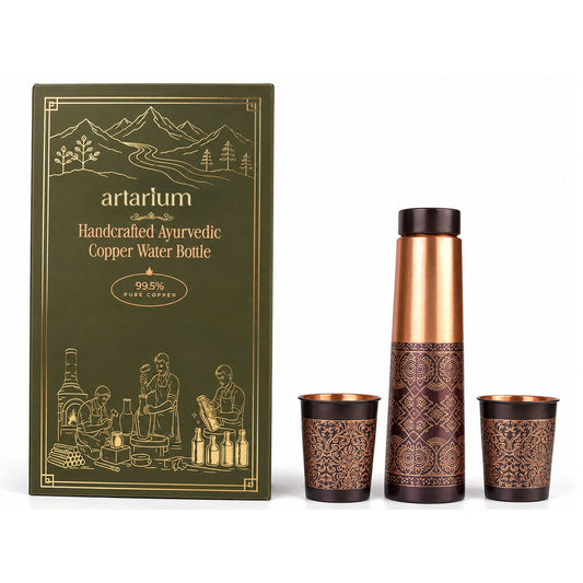Dual Finish Copper Bottle with cups with premium packaging
