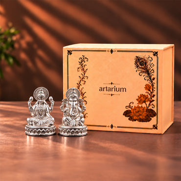 Shubh Lakshmi Ganesh Pure Silver Idol Set (Hollow) with Premium Packaging