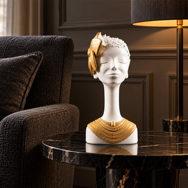African Lady white Bust Sculptureย