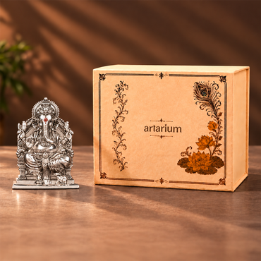 Lalitasana Ganesha Silver-Plated Idol with premium packaging