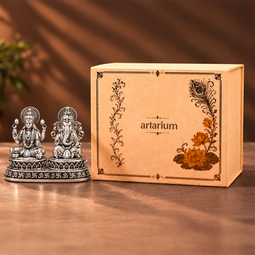 Dhan Siddhi Laxmi Ganesh Silver-Plated Idol with Premium Packaging