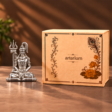 Meditating Lord Shiva silver-plated idol with premium packaging