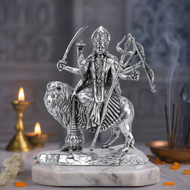 Brass Durga Idol Silver Plated