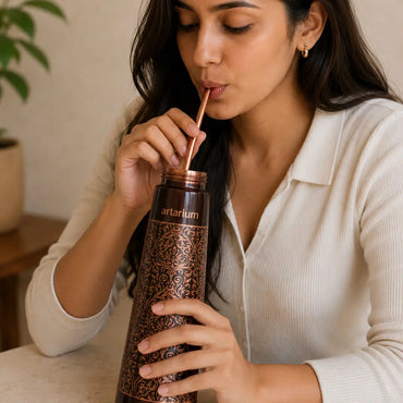 Etching Copper Bottle with Straw Set