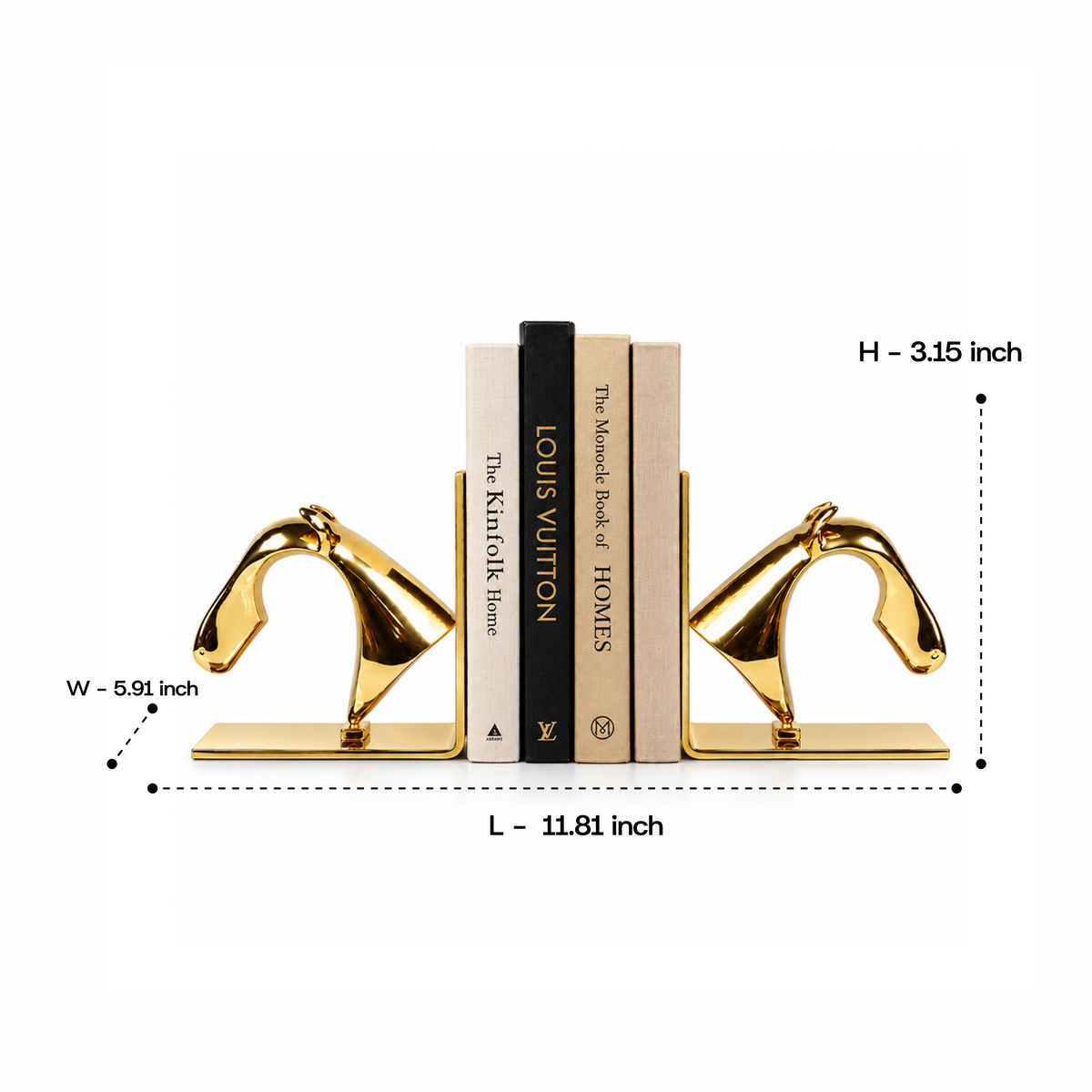 Gold Horse Head Brass Bookends