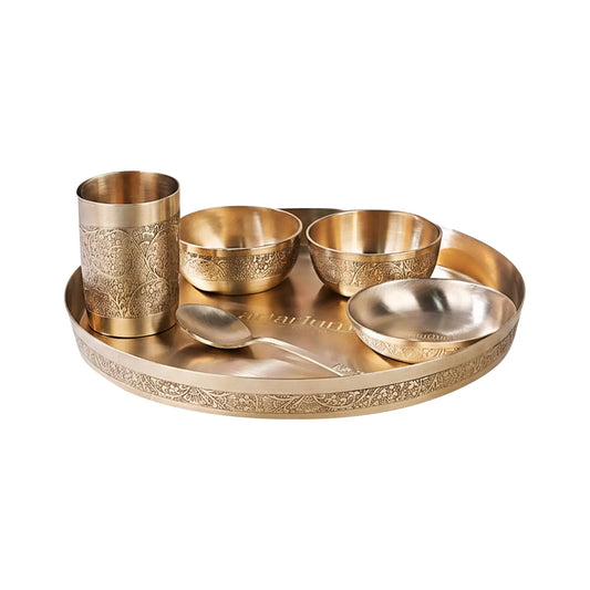 Handcrafted Etching brass thali - set of 6