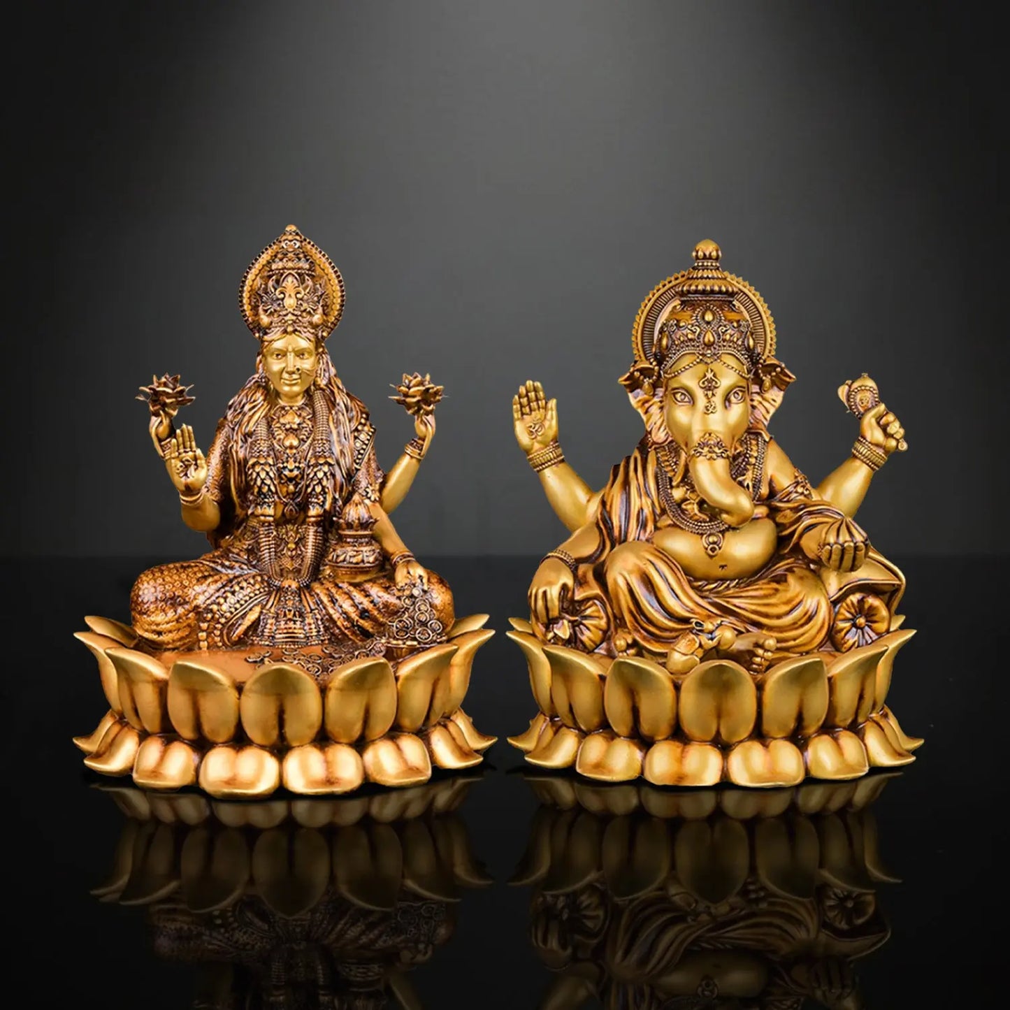 Dhanalaxmi Murti (Lotus) & Ganpati Bappa Set