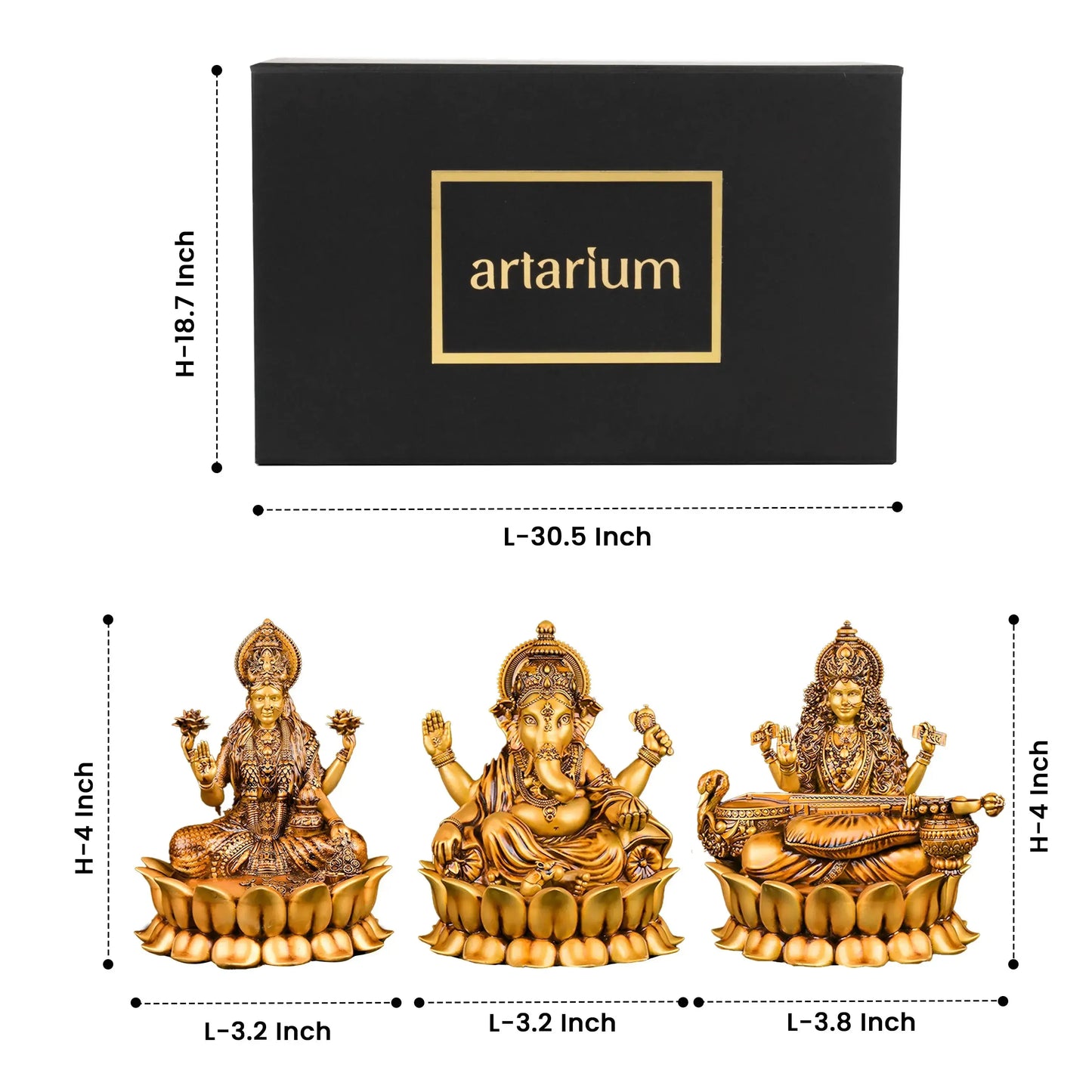Mahalakshmi Ganapati Saraswati Murti with Gift Box theartarium