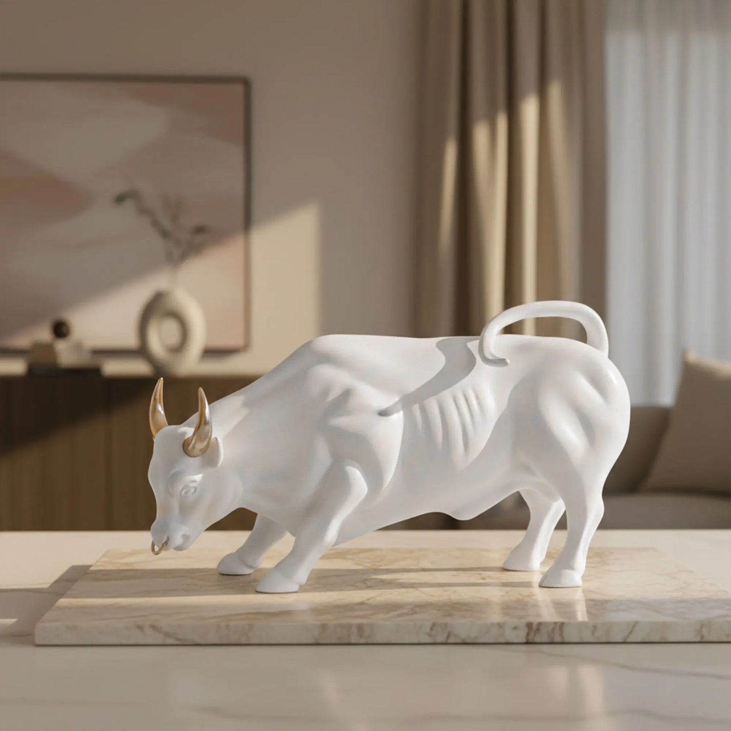 Abstract Art Charging Bull Figurine Big