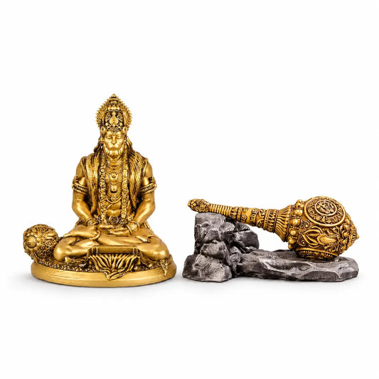 Meditating Hanuman Statue & Gada Idols Set