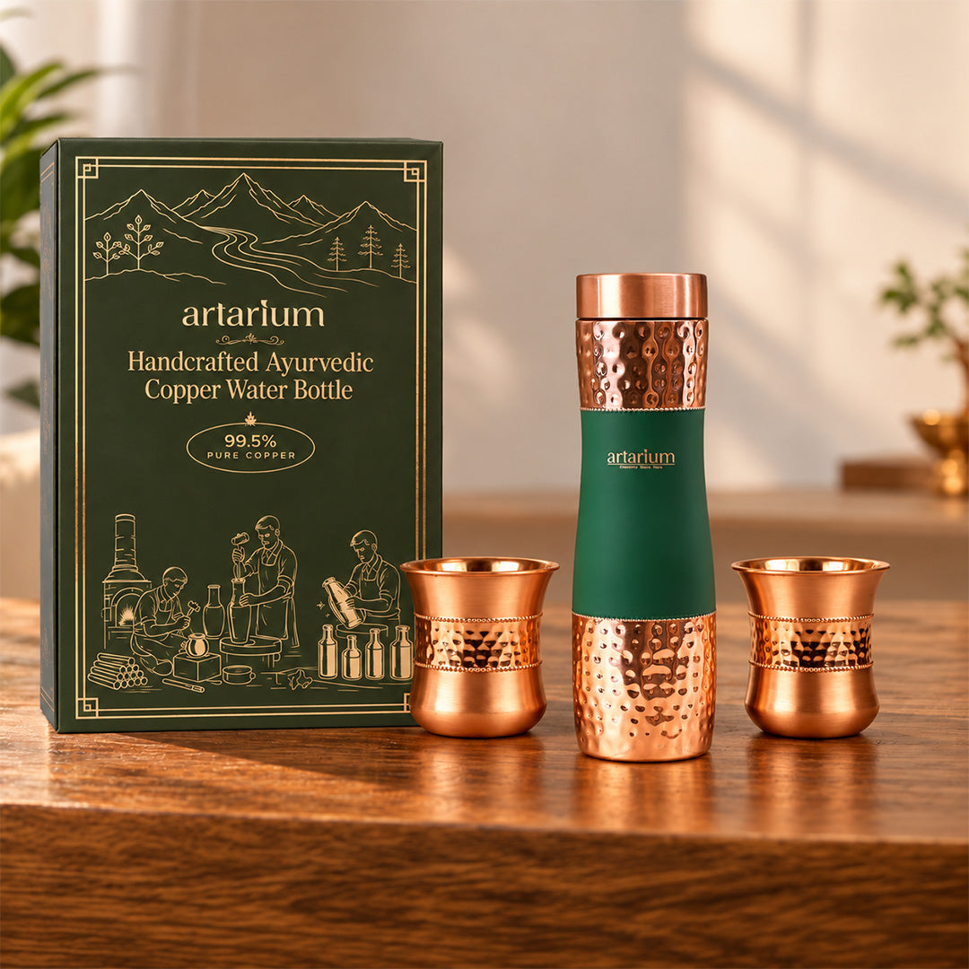 Green Hammered Bottle with cups with premium packaging