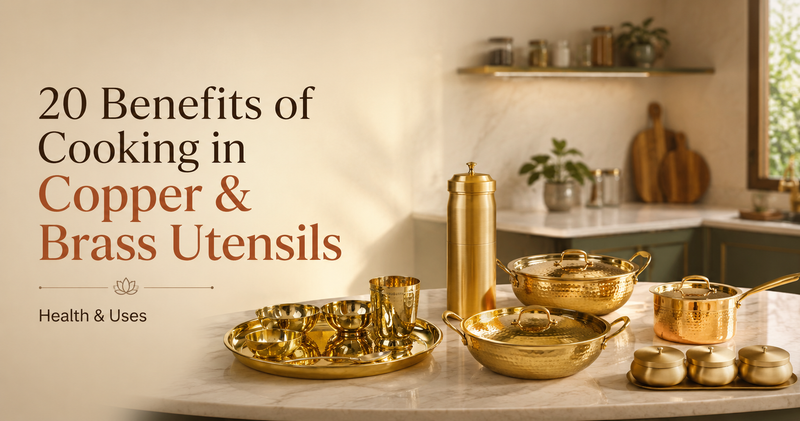 20 Benefits of Cooking in Copper & Brass Utensils | Health & Uses