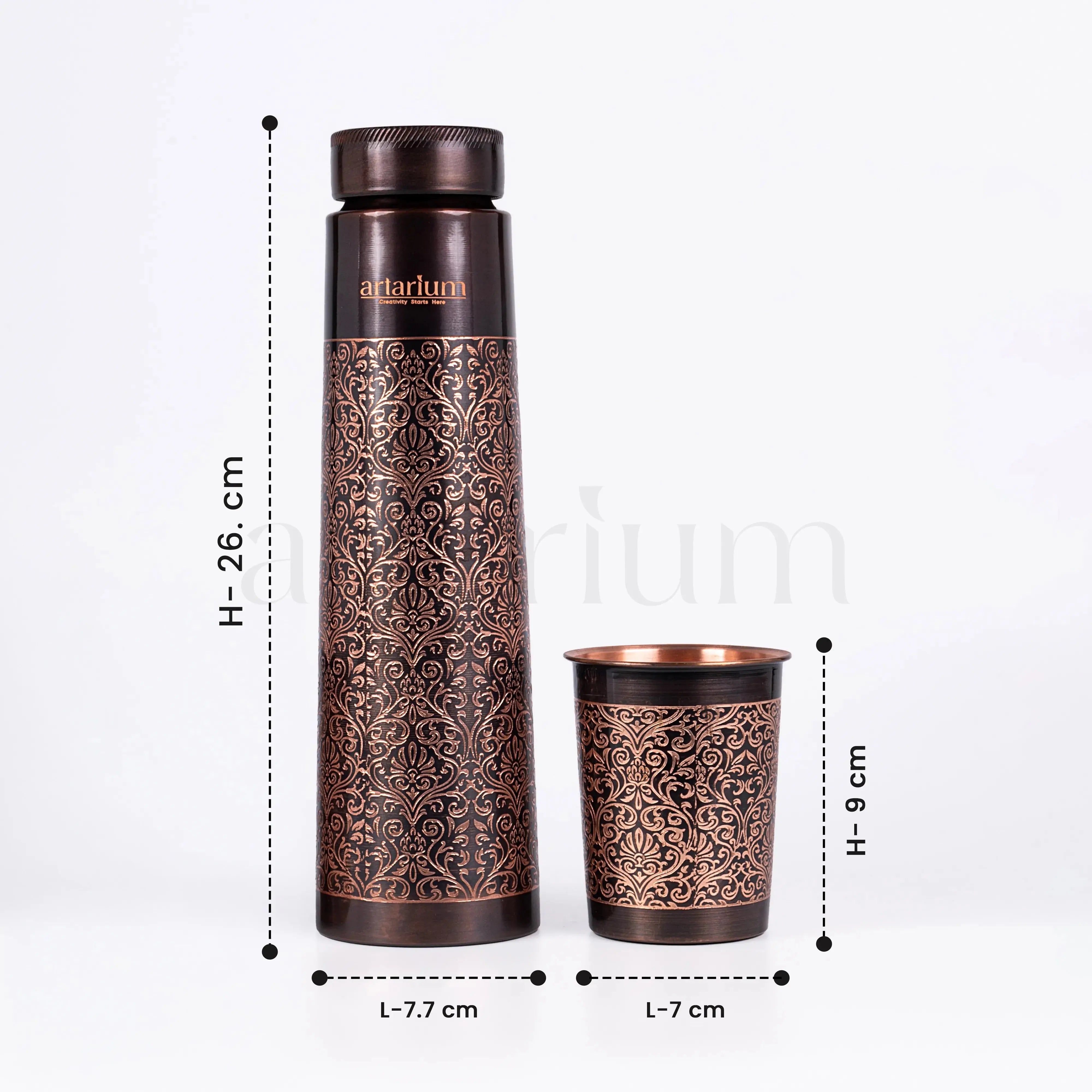 Antique Etching Copper Bottle with Cups Artarium