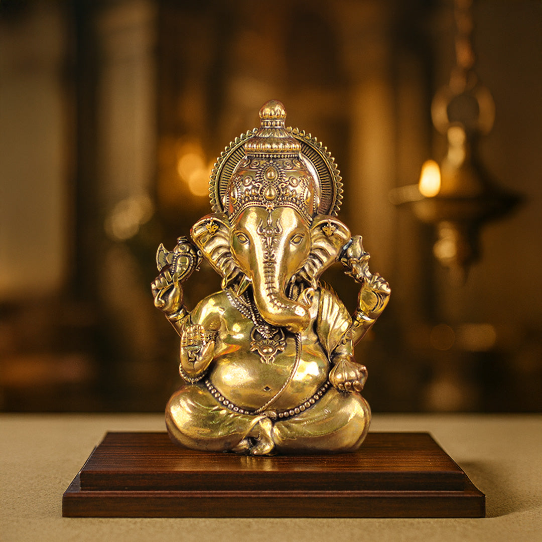 Brass Vighnaharta Ganesha Idol Gold Plated