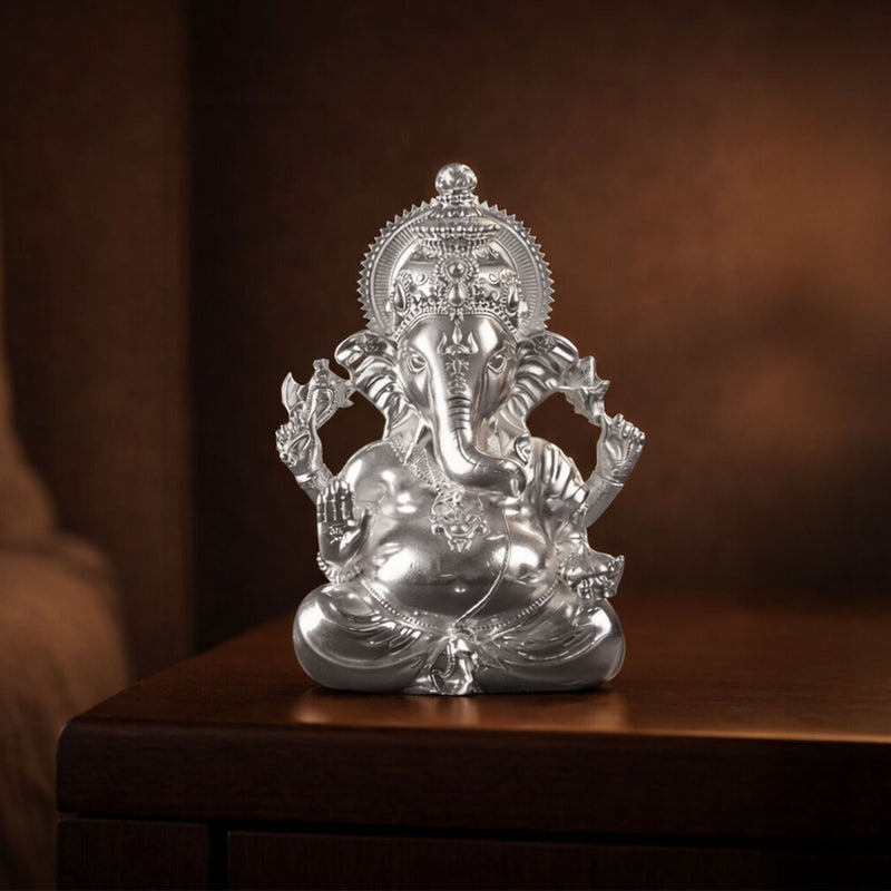 Vighnaharta Ganesha Silver Plated Idol