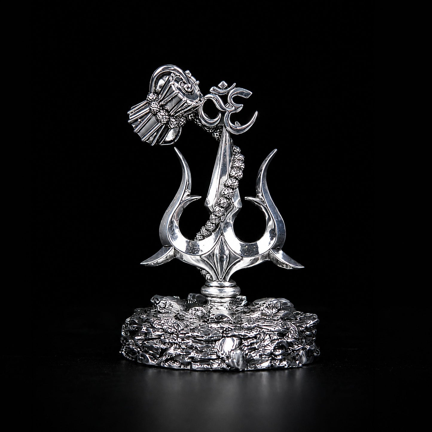 Lord Shiva Trishul With Damru Silver Plated 