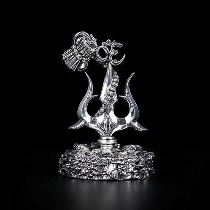 Lord Shiva Trishul With Damru Silver Plated 