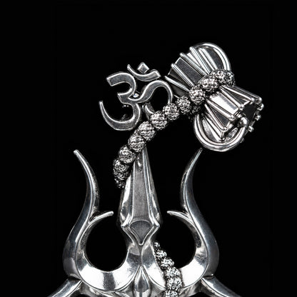 Lord Shiva Trishul With Damru Silver Plated 
