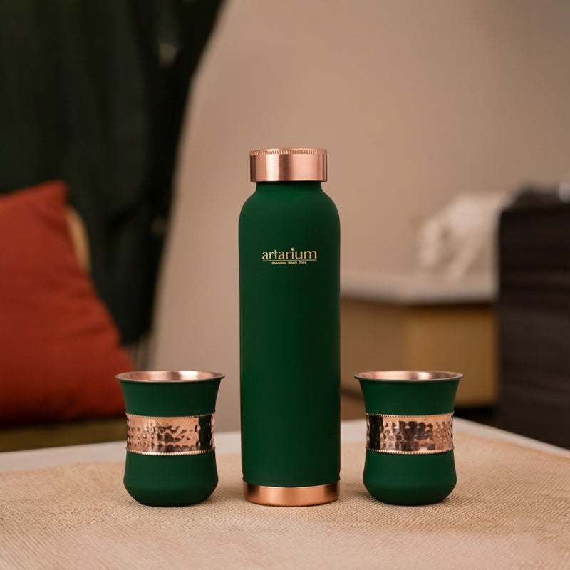 Copper Water Bottle with Cups