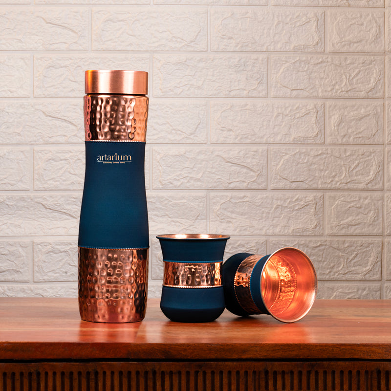 Hammered Copper Bottle with Cups