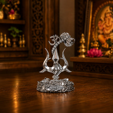 Lord Shiva Trishul With Damru Silver Plated 
