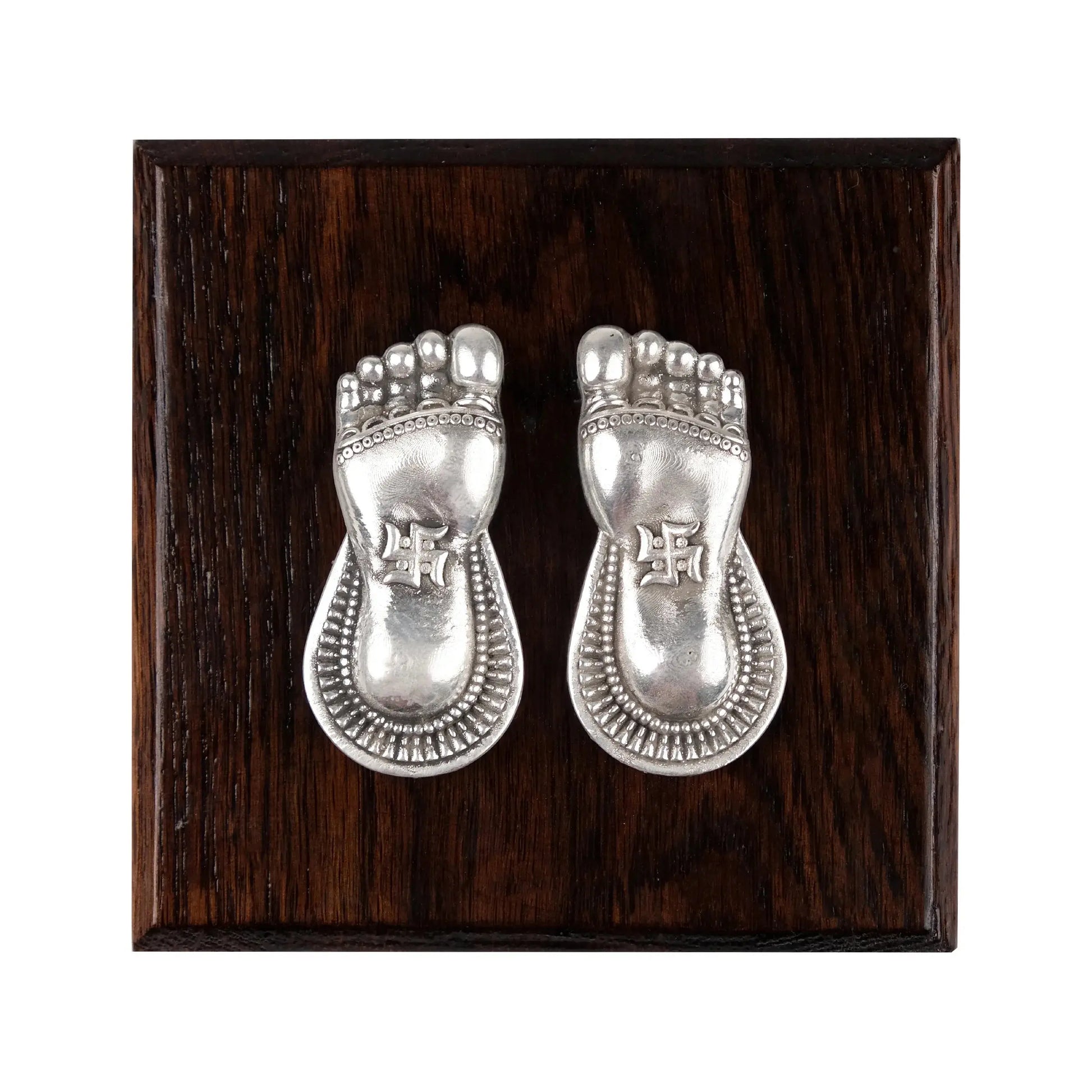 Laxmi Charan Paduka with Wooden Base 999 Silver Artarium