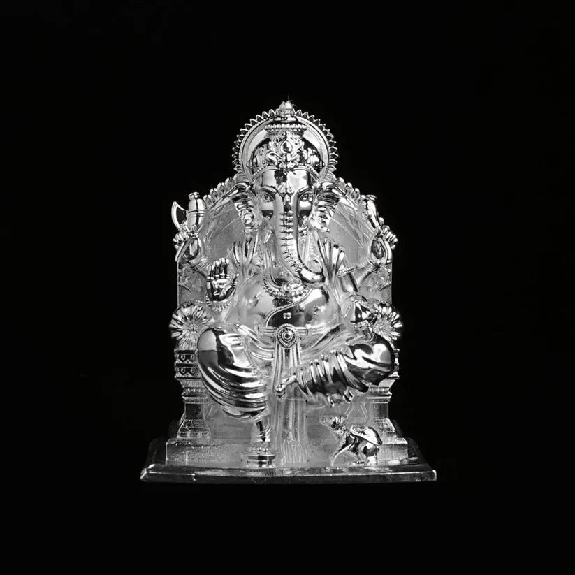 Lalitasana Ganesha Silver Plated Idol 