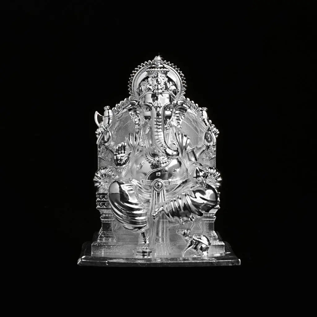 Lalitasana Ganesha Silver Plated Idol