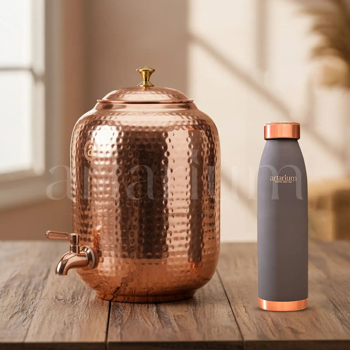 Copper Water Dispenser & Bottle Set