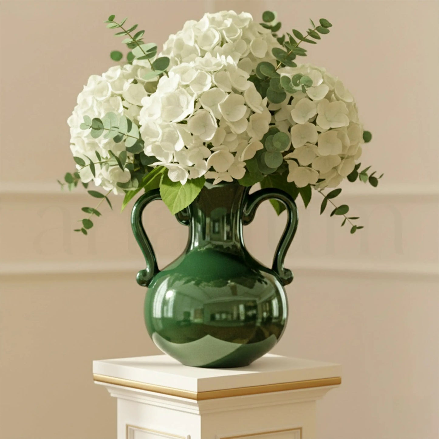 A Gleam in Green - Ceramic Baroque Vase