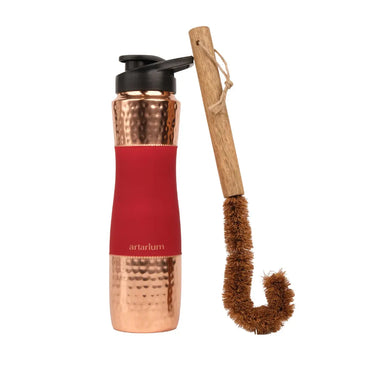 Hammered Copper Sipper Bottle with Cleaning Brush